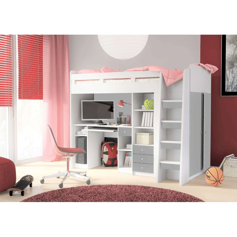 Harriet Bee Wogina Single High Sleeper Loft Bed with Shelf and Drawers